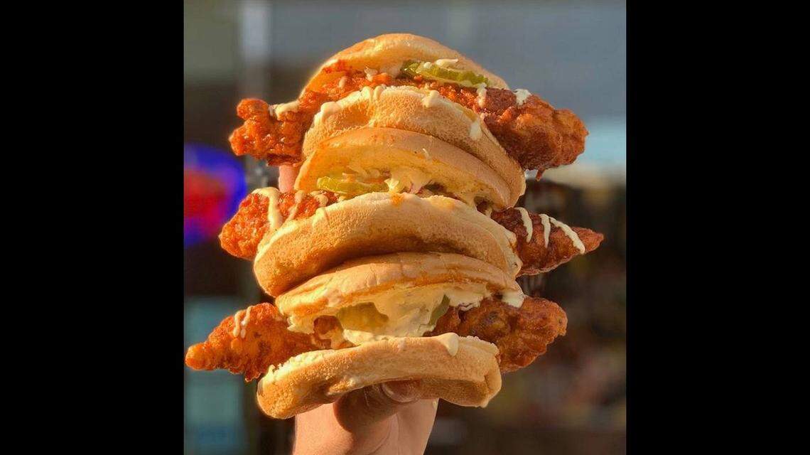 Spicy Nashville hot chicken, is served a variety of ways, here in sliders, at newly opened Angry Chickz restaurant.