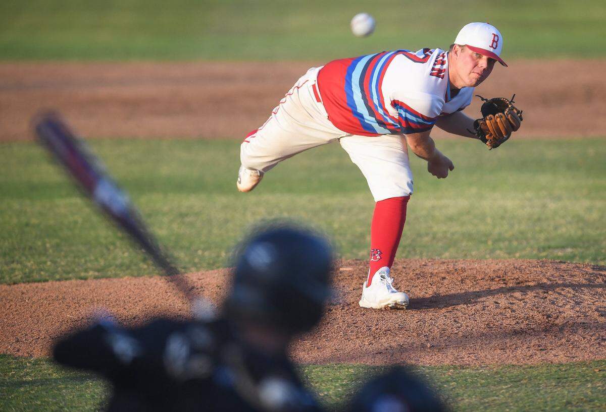 Buchanan pitcher Austin Watson throws against Central High in their game at Buchanan on Friday, April 29, 2022.
