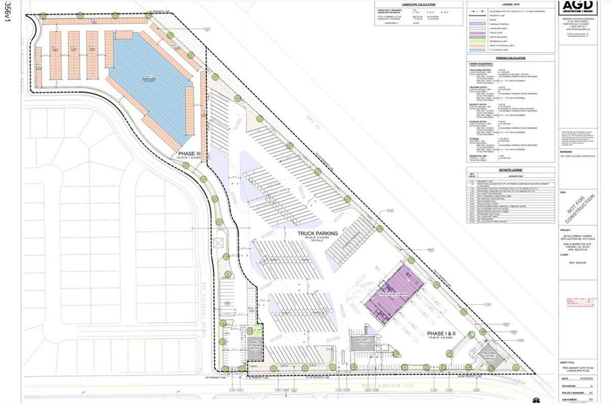 A screenshot from an initial study of the truck facility project proposed by Sangha Carrier Inc. shows the layout of the site, which is next to a single-family subdivision.