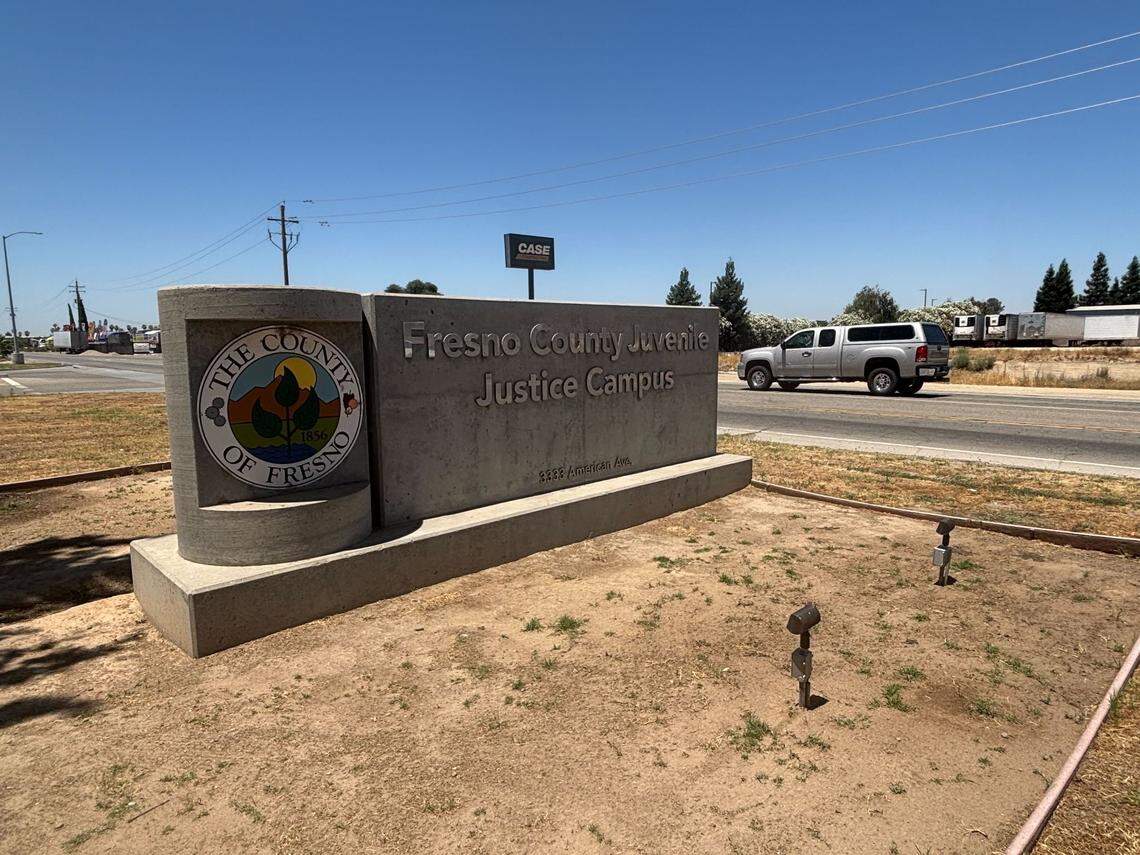The Fresno County Juvenile Justice Campus sign on American Avenue near Highway 99 on Wednesday, June 18, 2025.