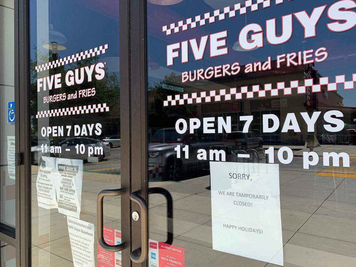 The Five Guys at Campus Pointe in central Fresno has been closed for months. The company said it has not determined a reopening date yet.