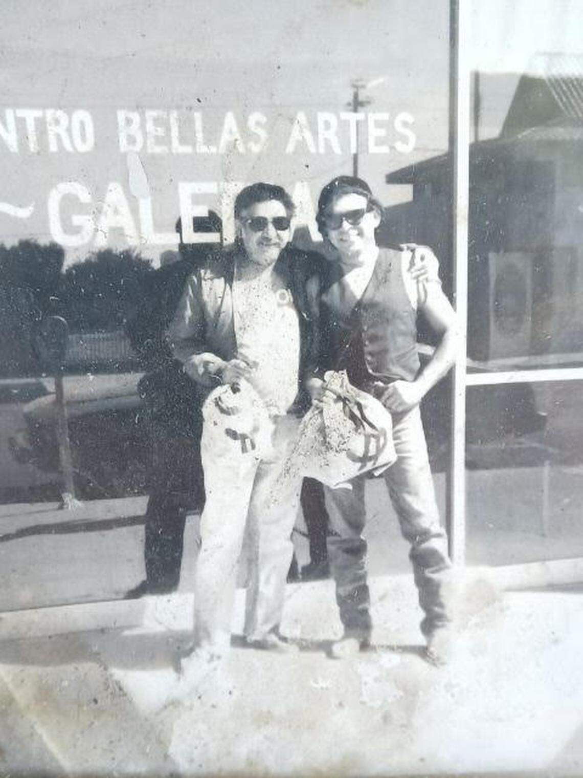 Ernesto Palomino, left, and Ezekiel Lee Orona painted murals in Fresno and Madera in the early 1970s.