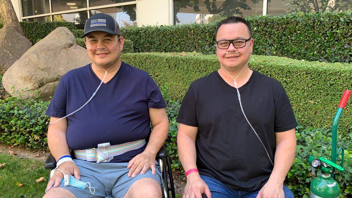 Identical twins Sean Harrell, left, and brother Shane Harrell were both hospitalized in Fresno, California with COVID-19.