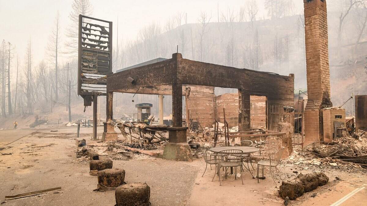 Cressman’s General Store and gas station at the top of the four lane on Highway 168 and west of Shaver Lake appears in ruins after the Creek Fire swept through the area, on Tuesday, Sept. 8, 2020.