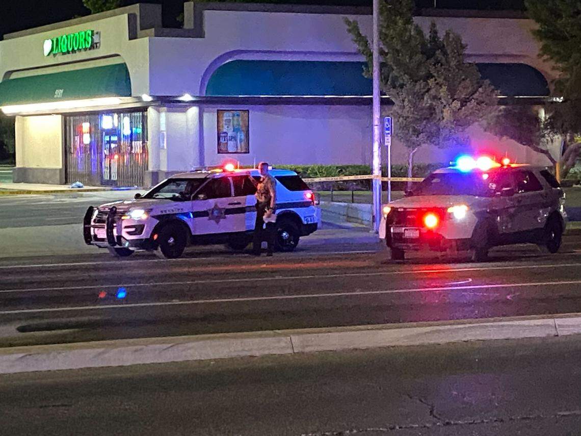 Deputies investigate where two men were shot near Peach and Belmont avenues on Thursday, April 28, 2022, according to the Fresno County Sheriff’s Office.