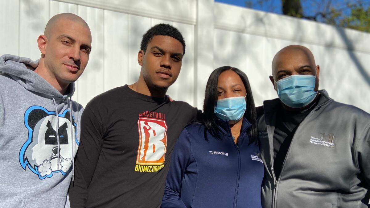 Fresno State basketball recruit Kyle Harding with his parents Robert and Tanya Harding and trainer Tommy Tempesta, founder of Basketball Biomechanics. Harding signed with the Bulldogs after averaging 13.6 points a game last season at Hancock College in Santa Maria.