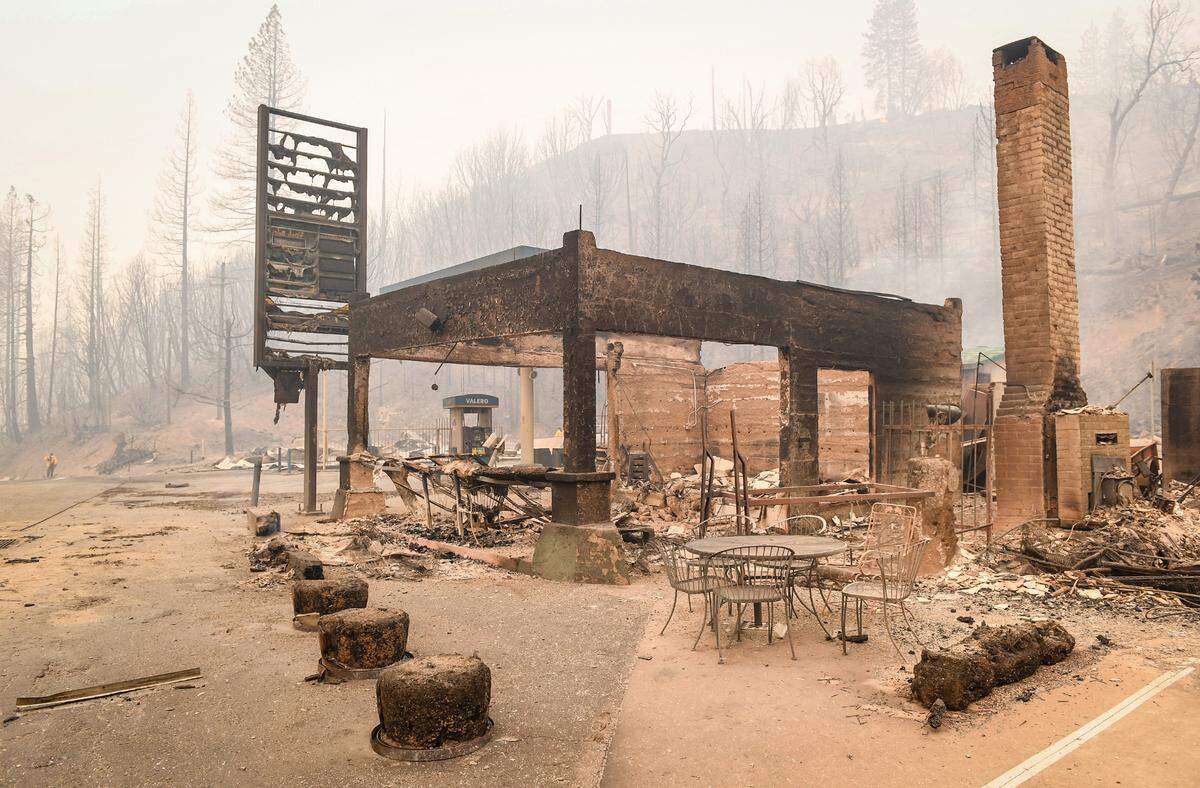 Cressman’s General Store and gas station at the top of the four lane on Highway 168 and west of Shaver Lake appears in ruins after the Creek Fire swept through the area, on Tuesday, Sept. 8, 2020.