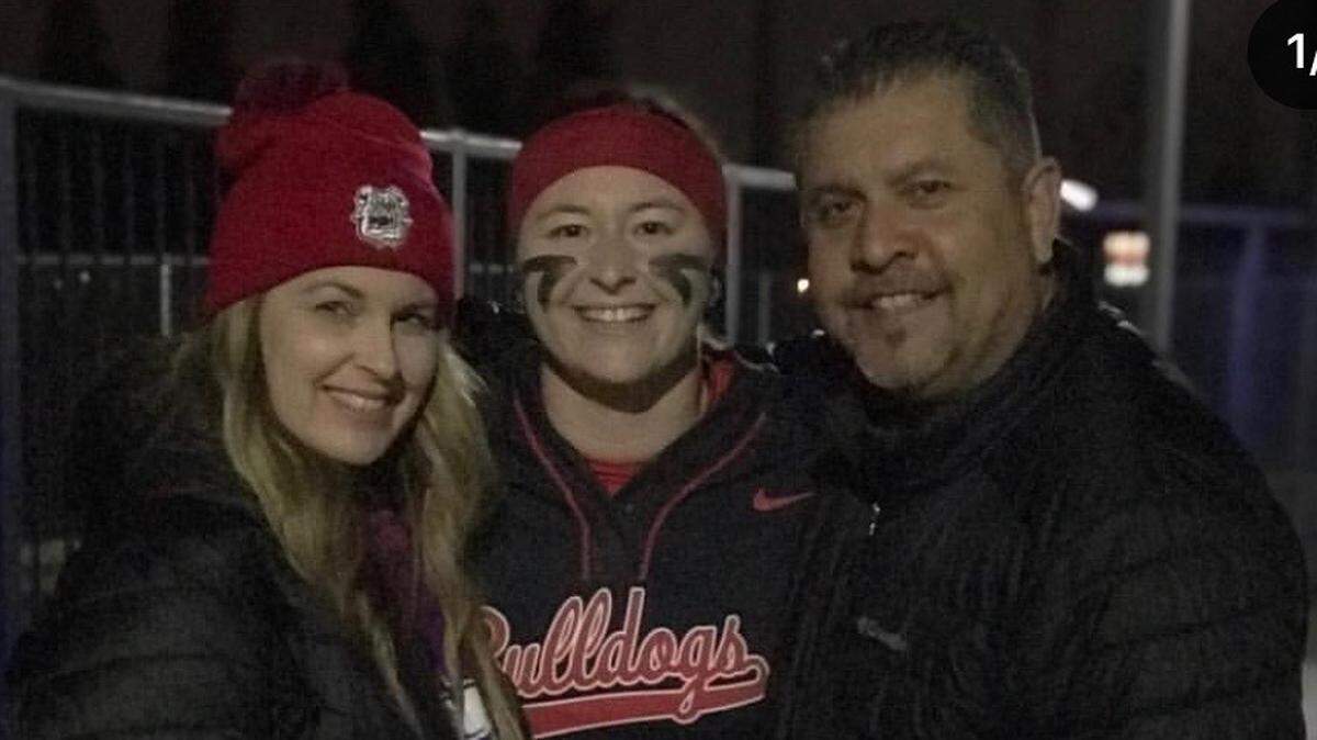 Fresno State senior Kelcey Carrasco with her mother Trisha and father Rudy. Rudy Carrasco, the dean of students at Tulare Western High, was killed in an auto accident in Tulare, CA, on Wednesday, Feb. 26, 2020.