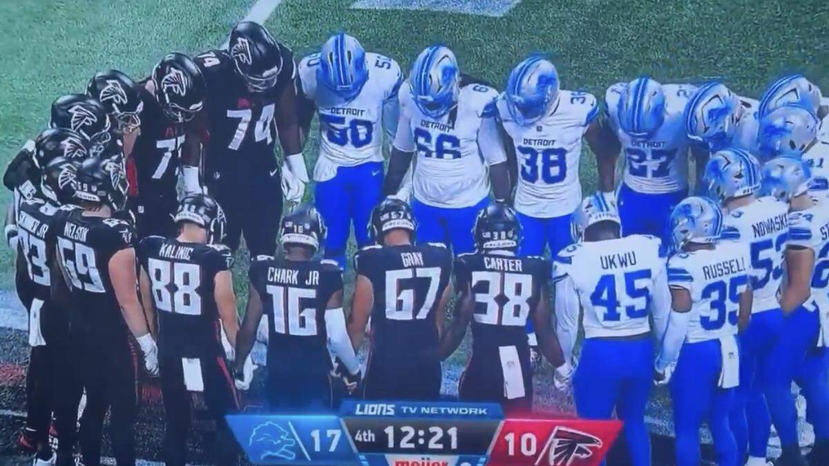 Detroit Lions and Atlanta Falcons met at midfield for a prayer circle following Morice Norris’ injury on Friday, Aug. 8, 2025.