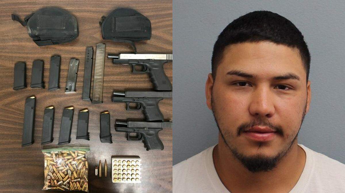 Visalia police reported that they confiscated three firearms from Robert Cervantes, 24, after he was arrested on multiple charges early Monday, June 3, 2019.