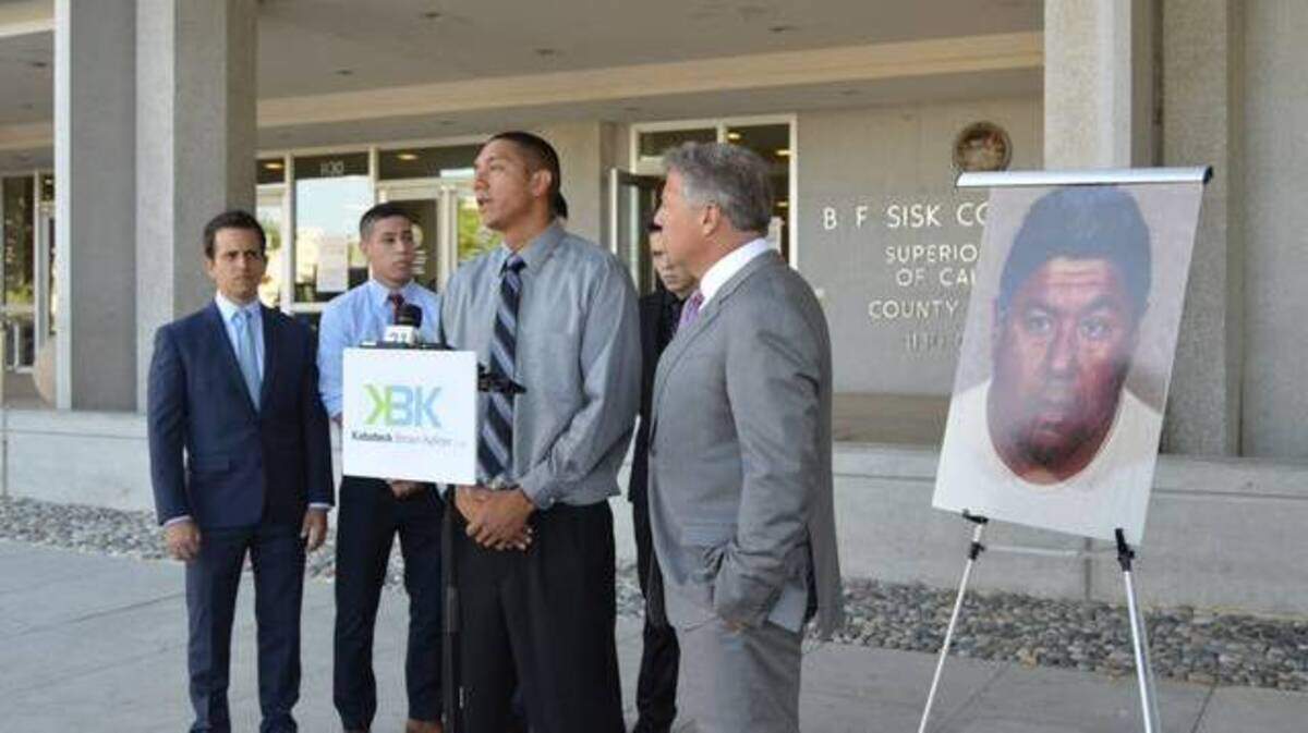 Plaintiff E.R. speaks at a press conference held outside B.F. Sisk Courthouse on Thursday morning. E.R. is one of five people suing Monson-Sultana Joint Union Elementary School District due to its employment of David Blancas, who pled guilty to sexual abuse in January 2013.