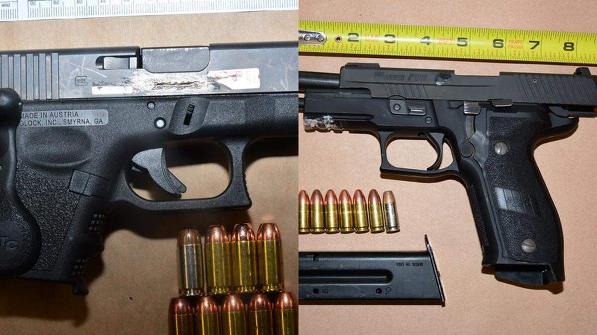 A Glock and a Sig Sauer pistol were confiscated by Fresno police during the holiday weekend in southwest Fresnno.