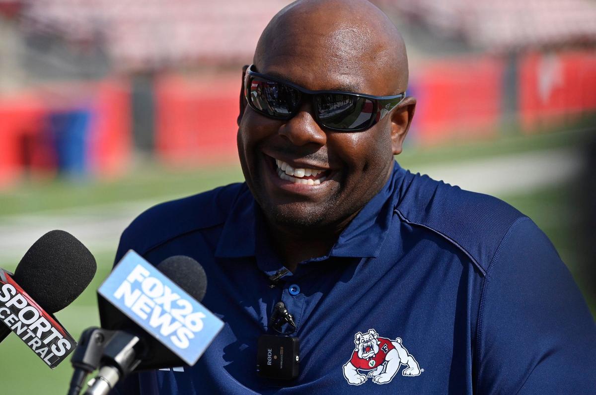 Tim Skipper makes his first appearance with the media as Fresno State’s interim head football coach at Valley Children’s Stadium Wednesday morning, July 24, 2024 in Fresno.