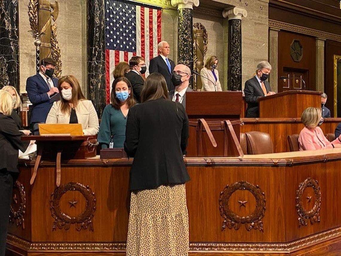 Congressional staff process the certification of Electoral College results.