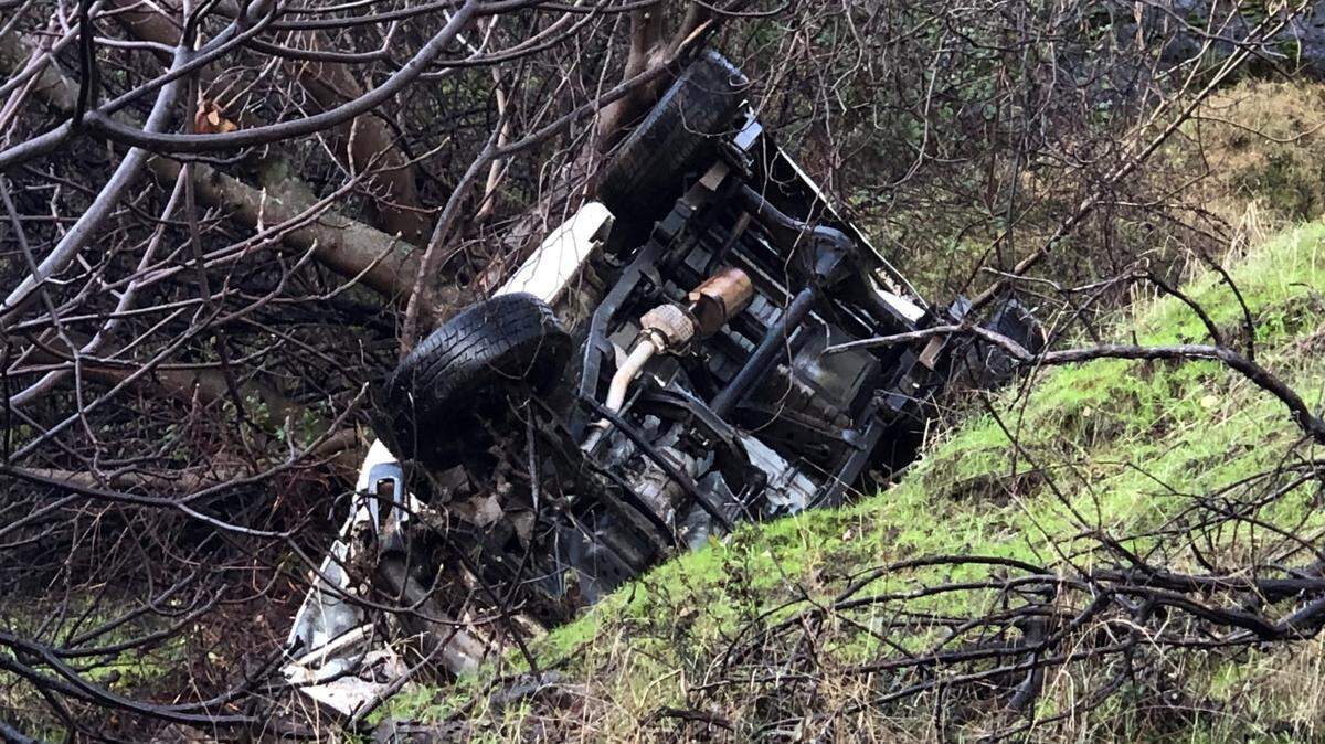 A man was rescued by a group of fishermen on Jan. 1, 2022, after his truck went off the road near Pine Flat Reservoir the night before east of Fresno, California.