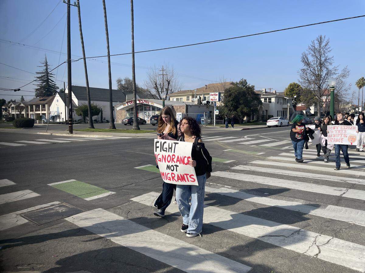 Fresno High students walked out of school on Friday, Jan. 30, 2026, to protest the recent intensified immigration enforcement efforts, as part of a nationwide strike.