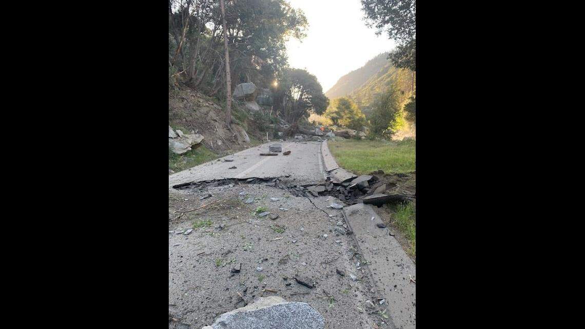 State Route 180 near the entrance to Kings Canyon National Park is closed while workers clean up a rock slide, Caltrans said Thursday, March 21, 2022.