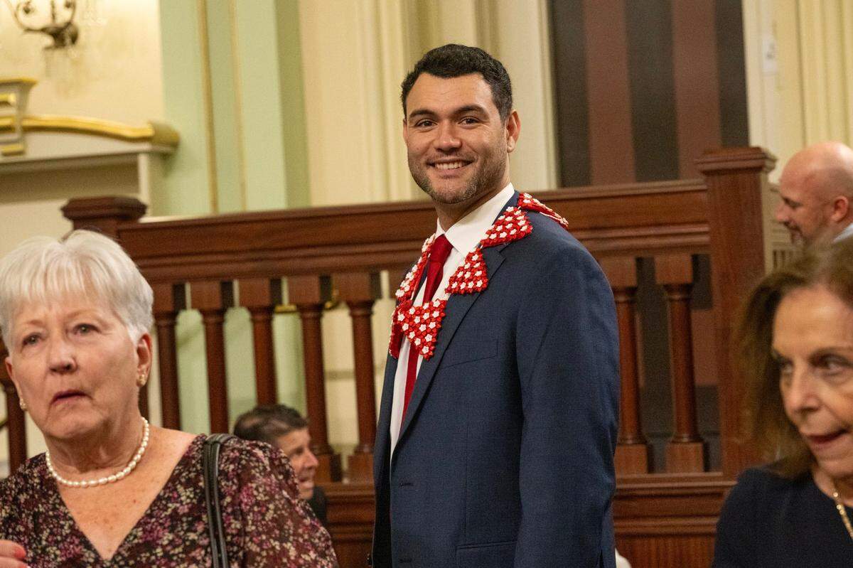 Newly elected Assemblymember David Tangipa, R-Fresno, walks the floor at the state Capitol on Monday, Dec. 2, 2024, during the Assembly’s first meeting of the new legislative session.