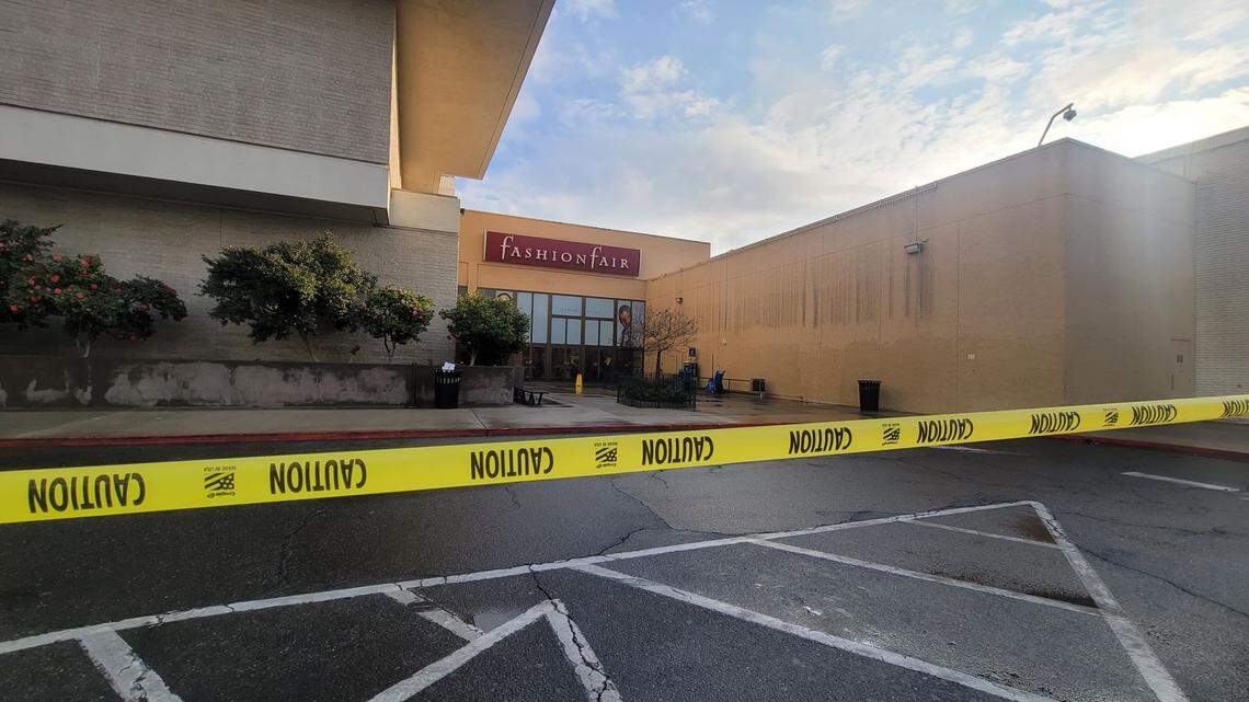 Police tape off the entrance to the Fashion Fair mall as they investigate a possible armed disturbance on Friday, March, 4, 2022.