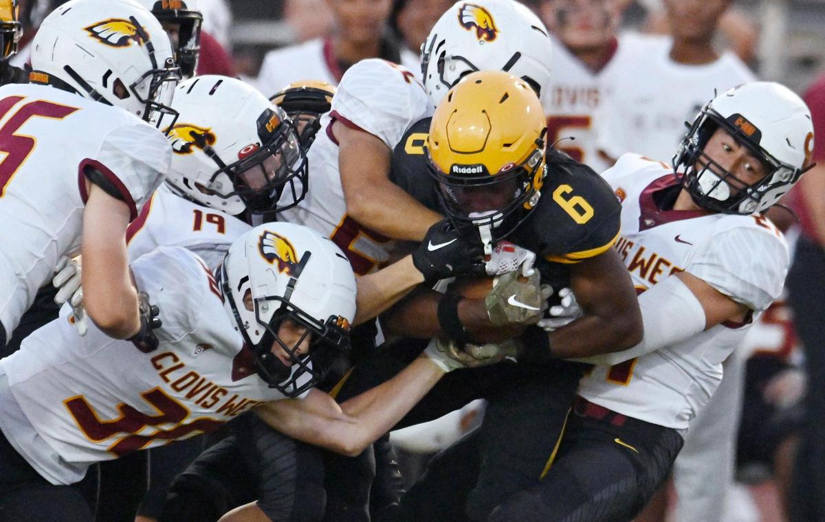 Clovis West’s defense shuts down Edison’s Tyree Sams Friday, Sept. 15, 2023 in Fresno.