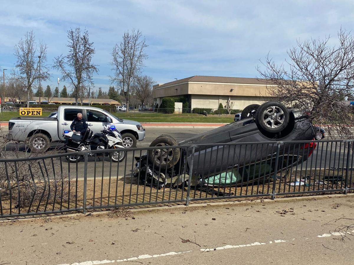 A car over turned near Herdon and Marks avenues Feb. 15, 2022.