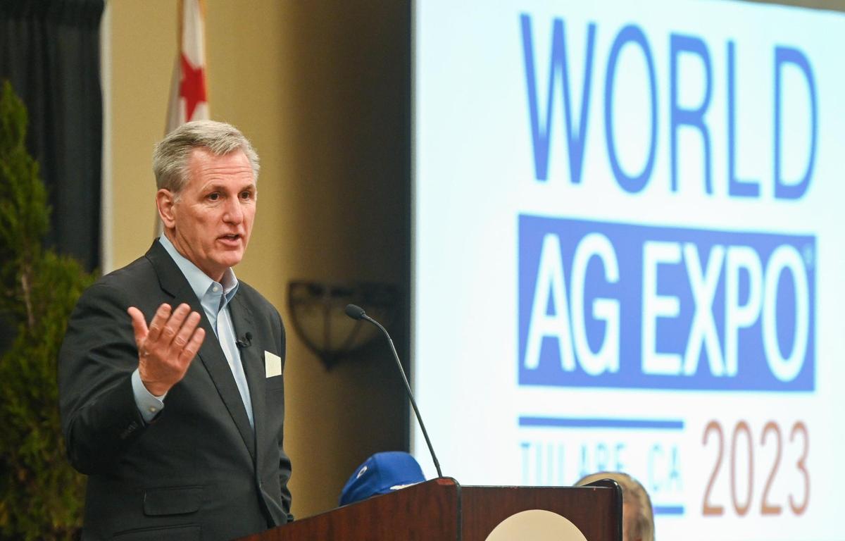 Speaker of the House, Republican Kevin McCarthy of Bakersfield, gives a keynote speech to kick off the 2023 World Ag Expo in Tulare during their opening ceremonies on Tuesday, Feb. 14, 2023.