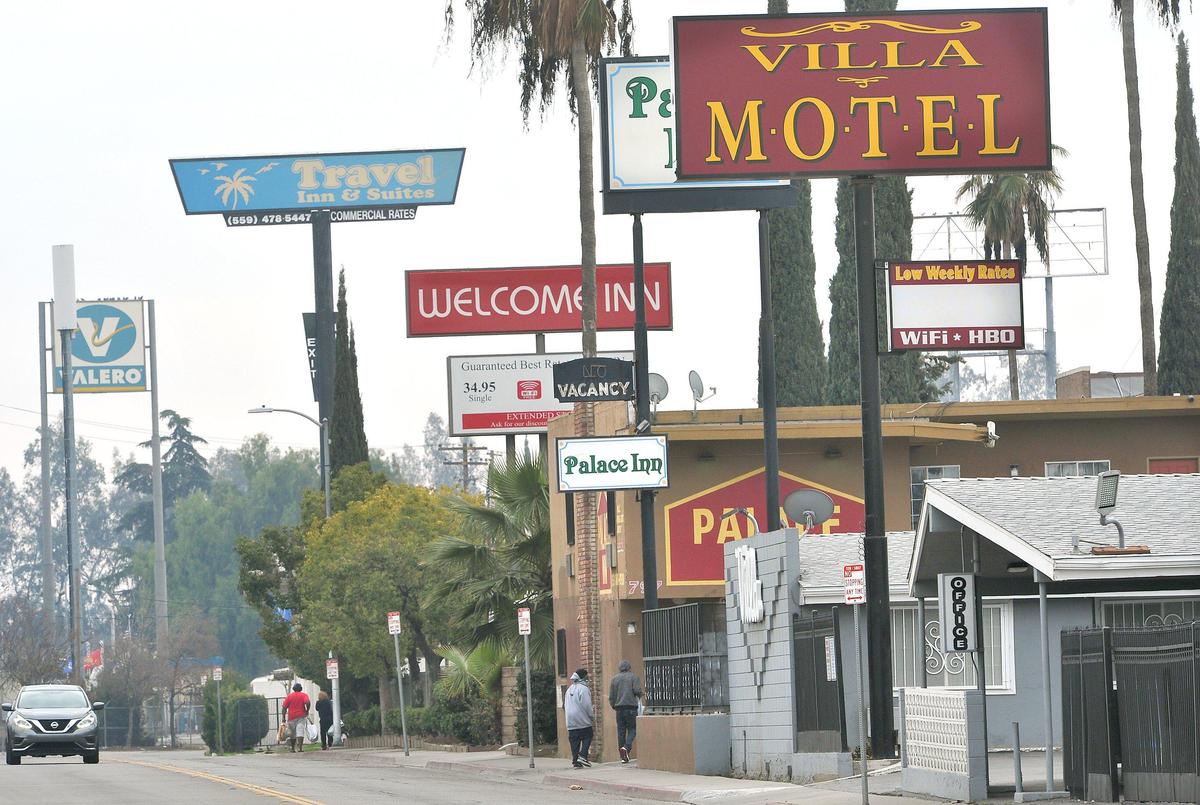 Motel row along Parkway Drive in Fresno between Belmont and Olive avenues, Jan. 14, 2020.