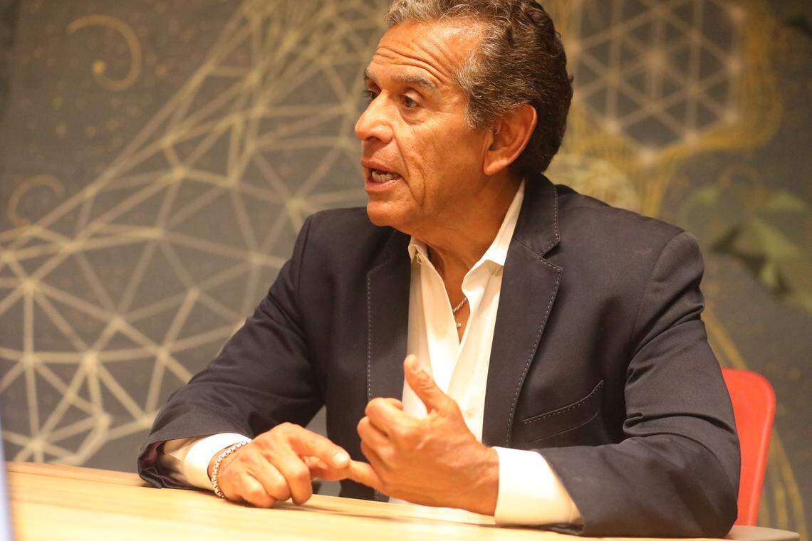 Antonio Villaraigosa, former mayor of Los Angeles, who is running for governor for the second time, talks with The Fresno Bee in Fresno on Aug. 13, 2025. He was in Fresno during pistachio week on what Villaraigosa describes as a “listening tour” in his gubernatorial campaign.