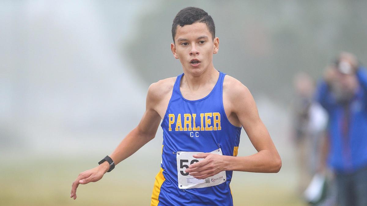 Evan Torres of Parlier High School approaches finish line during the West Sequoia League boys cross country race at Woodward Park in Fresno on Wednesday, Nov. 10, 2021. Torres finished first in the race.