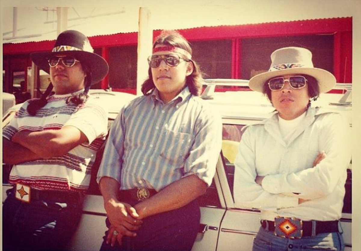 Gaylen Lee, left, with friends Evan Norris, center, and Rick Heredia, in the mid-1970s at Indian Fair Days in North Fork.