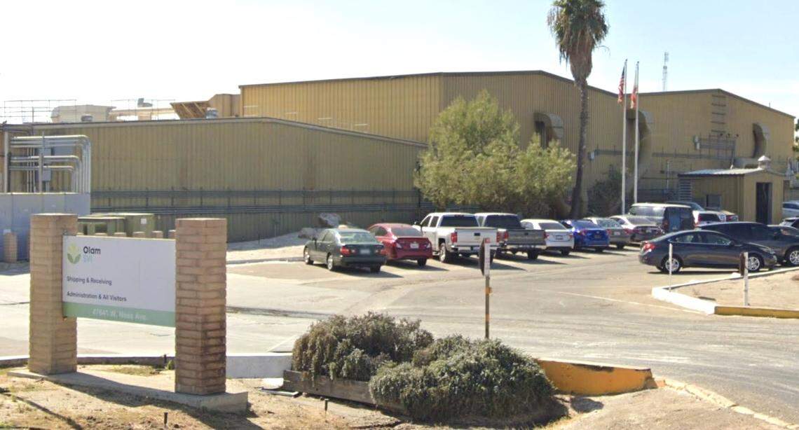 The Olam Americas garlic and onion dehydrating plant near Firebaugh, shown in a 2022 Google Street View image, is set to close by Aug. 30, 2024, according to a layoff notice filed with the state of California. About 275 workers would lose their jobs in the permanent closure of the plant.