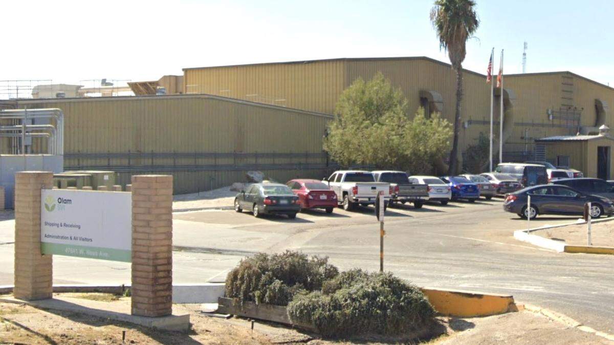The Olam Americas garlic and onion dehydrating plant near Firebaugh, shown in a 2022 Google Street View image, is set to close by Aug. 30, 2024, according to a layoff notice filed with the state of California. About 275 workers would lose their jobs in the permanent closure of the plant.