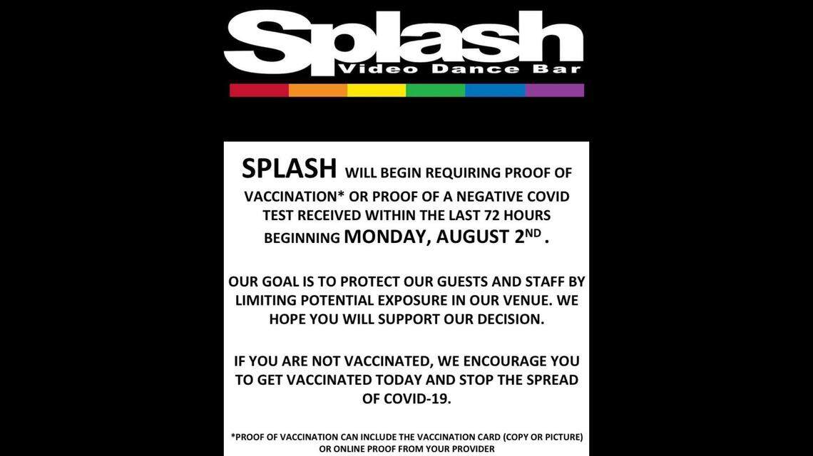 Splash, an LGBTQ-friendly bar and nightclub in Fresno, is requiring proof of vaccination from customers as COVID-19 cases surge.