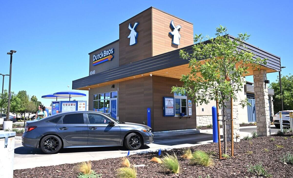 A new Dutch Bros is seen at the southwest corner of Ashlan Avenue and the Chestnut Diagonal, just 150 feet away from its smaller previous location, Thursday, July 9, 2026 in Fresno.