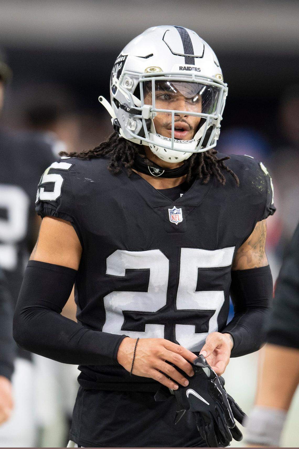 Las Vegas Raiders free safety Tre’von Moehrig during a game against the Cincinnati Bengals on Sunday, Nov. 21, 2021, in Las Vegas.