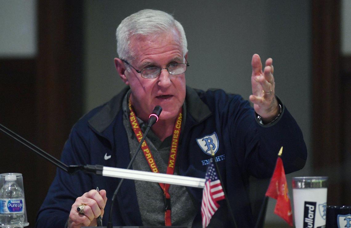 School board member Terry Slatic questions a proposal delivered to the Fresno Unified School Board meeting Wednesday night, Feb. 16, 2022 in Fresno.