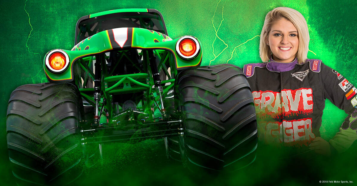 Kysten Anderson drives the monster truck Grave Digger.