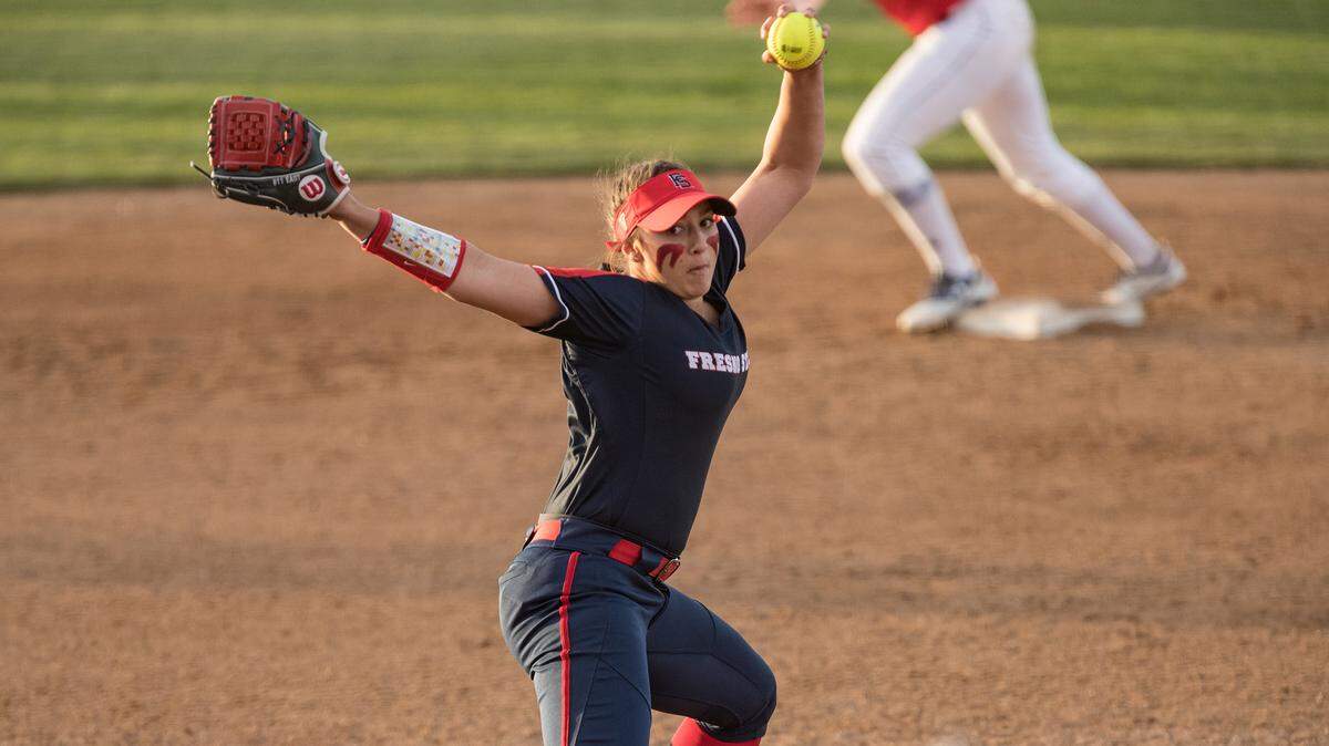 Fresno State sophomore ace Danielle East, ini action last season, up a two-run homer in relief in a 7-6 loss to Hawaii on Saturday, Feb. 9, 2019. East is 2-2.