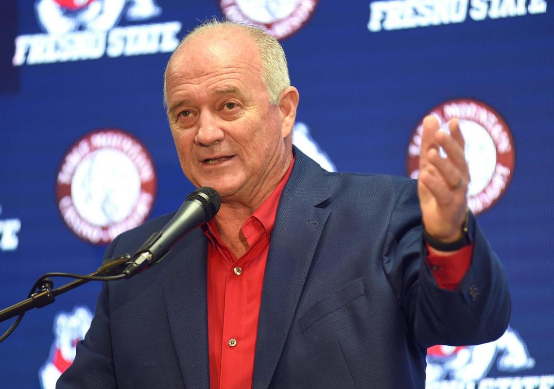 New Fresno State football coach Jeff Tedford speaks during a press conference where he was welcomed back to the team, Wednesday Dec. 8, 2021.