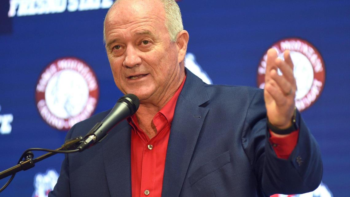 New Fresno State football coach Jeff Tedford speaks during a press conference where he was welcomed back to the team, Wednesday Dec. 8, 2021.