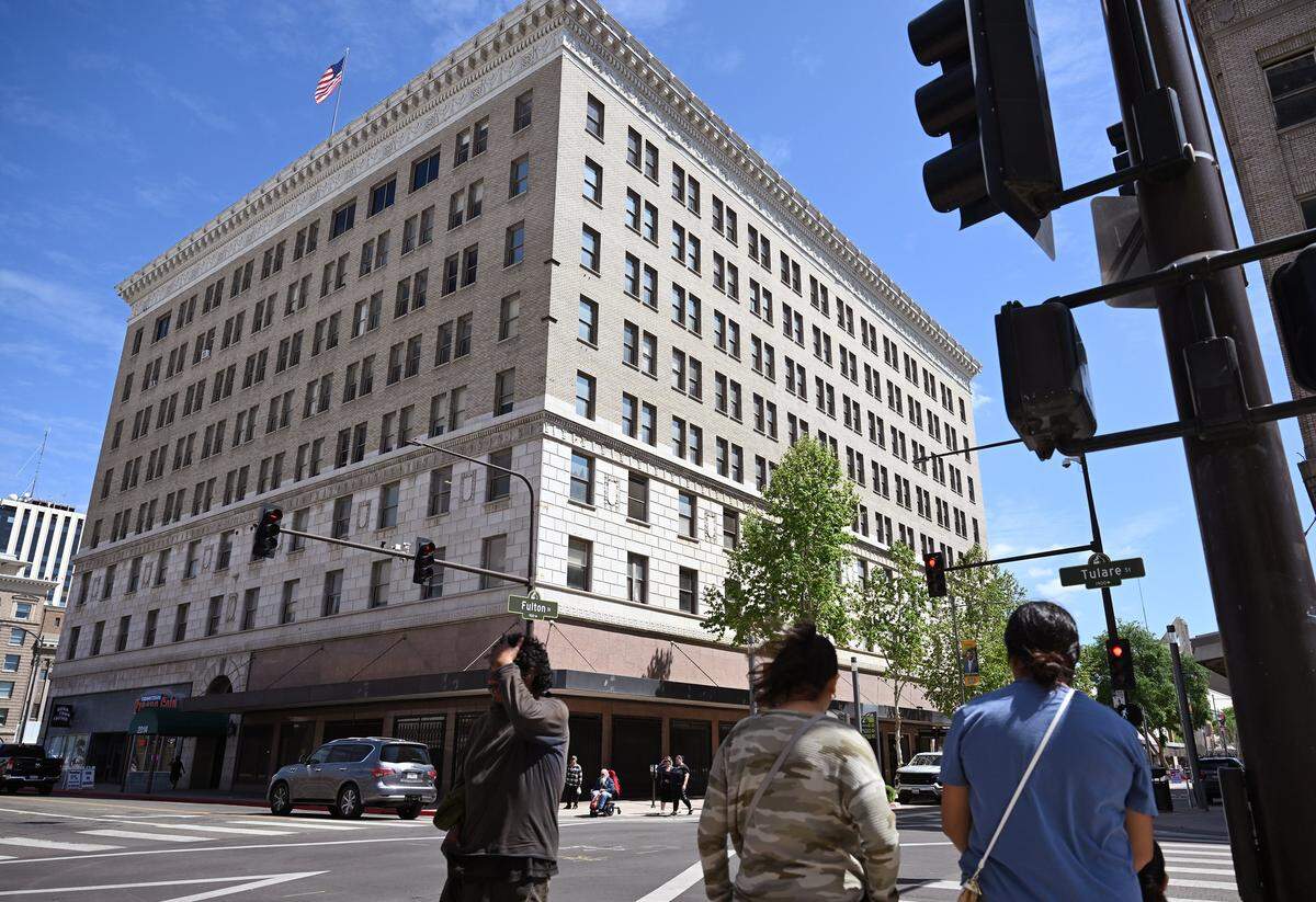 The historic T. W. Patterson building, a landmark in downtown Fresno, has been listed for sale online at $8.1 million. The eight-story building was built in 1923. Photographed Wednesday, April 1, 2026 in Fresno.