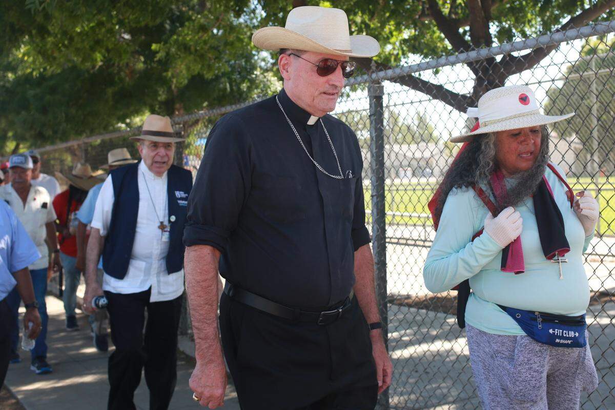Fresno Diocese Bishop Joseph V. Brennan joined the UFW on day nine of the 24-day march to persuade Newsom to sign AB 2183, which would allow farmworkers to vote for union representation from their own home without fear of intimidation from foremen, supervisors or labor contractors.&nbsp;