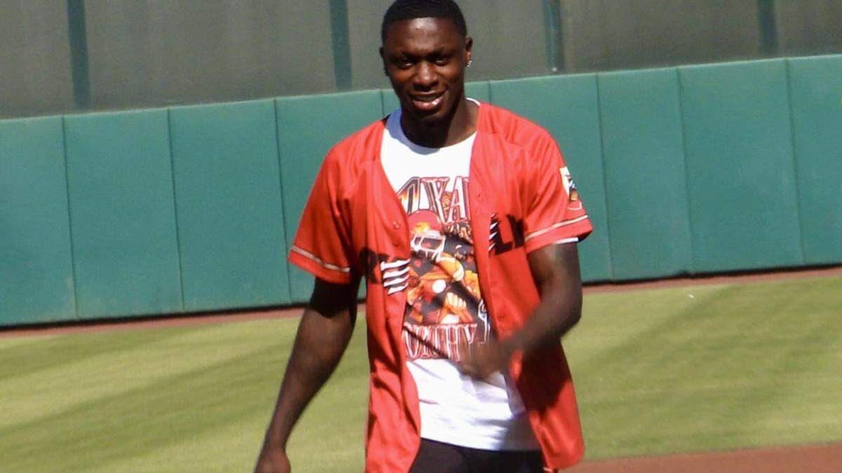 Kansas City Chiefs WR and former Central High star Xavier Worthy threw out the first pitch prior to the Fresno Grizzlies game on Sunday, July 6, 2025.