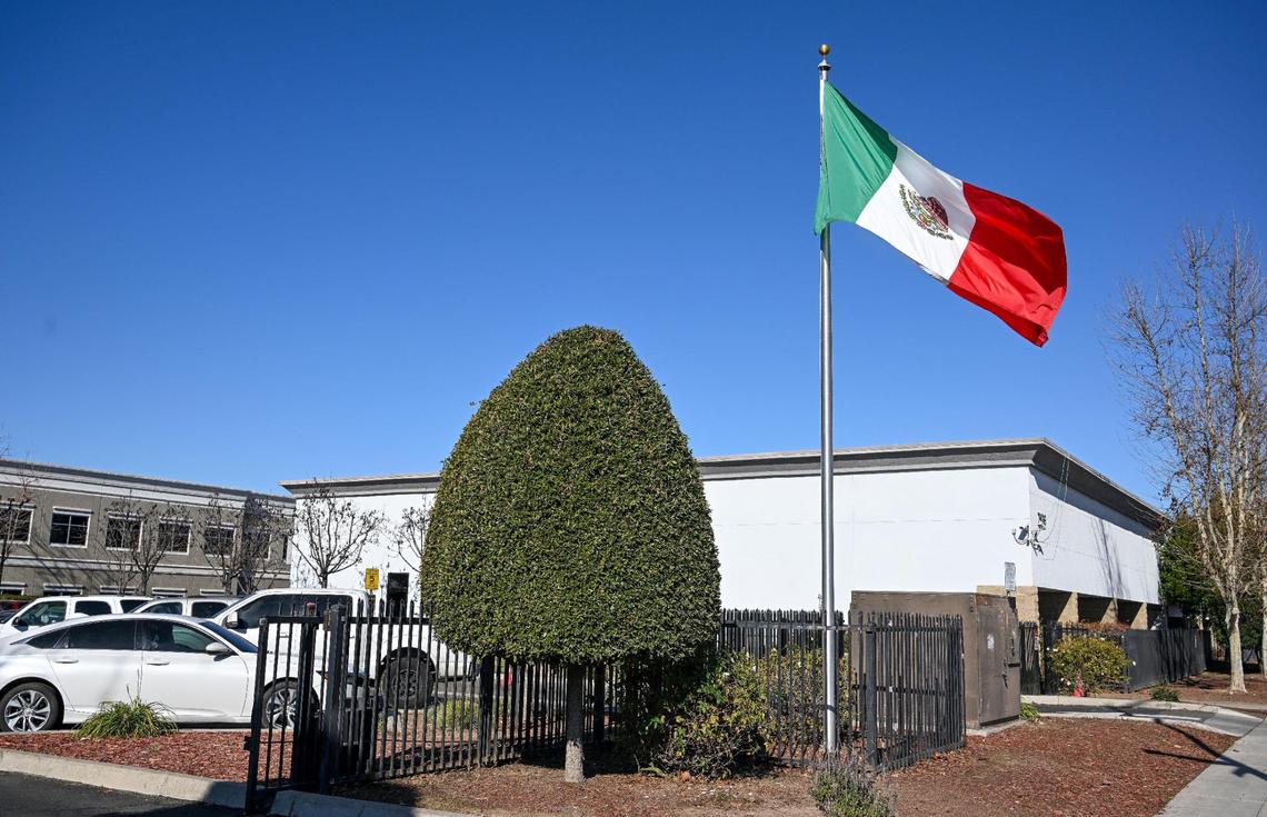 The Mexican flag waves outside the Consulate of Mexico in Fresno photographed on Wednesday, Jan. 15, 2025.