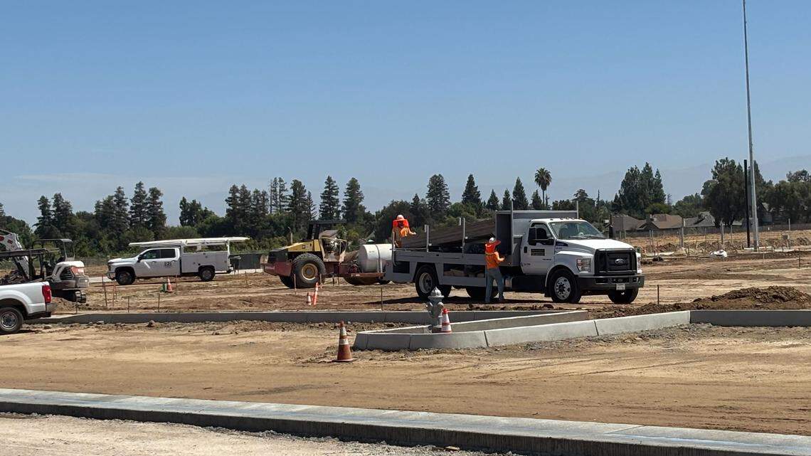 A crew works on the first phase of a 49-acre park in southeast Fresno that Councilmember Brandon Vang said Thursday, Aug. 7, 2025, will be called Southeast Fresno Sports Complex.