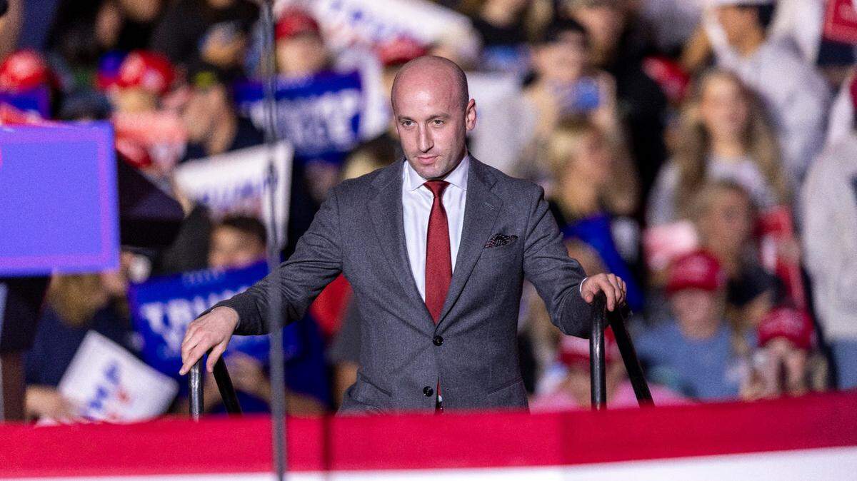 Former senior advisor Stephen Miller takes the stage to speak during a rally for former President Donald Trump at Minges Coliseum in Greenville on Oct. 21, 2024. Miller criticized a federal judge in Fresno for her ruling saying immigration officers must follow the constitution in any enforcement action.