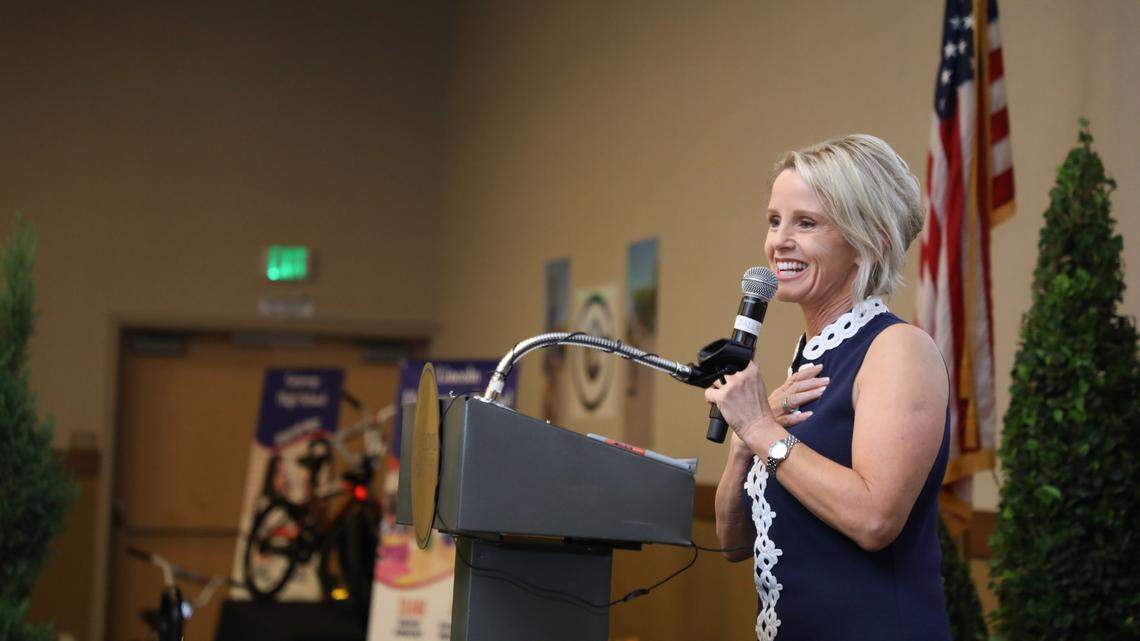 Clovis Unified Superintendent Eimear O’Brien speaks during the annual Superintendent Breakfast on Thursday, October 6, 2022.