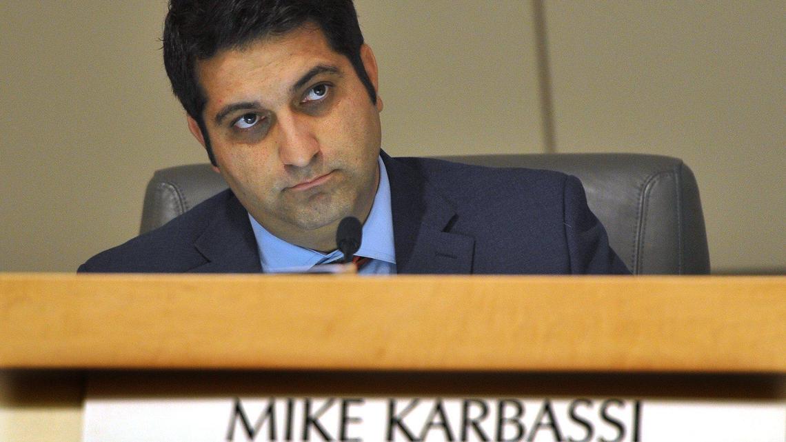 Mike Karbassi, who was sworn into office Thursday, August 22, 2019, as the newest Fresno City Councilmember, listens to public statements.