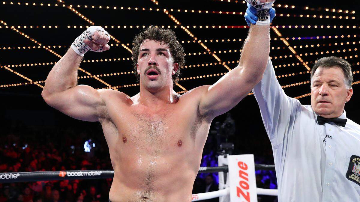 Richard Torrez Jr celebrates after defeating Ahmed Hefny, during their heavyweight fight at The Hulu Theater at Madison Square Garden on October 29, 2022 in New York City.