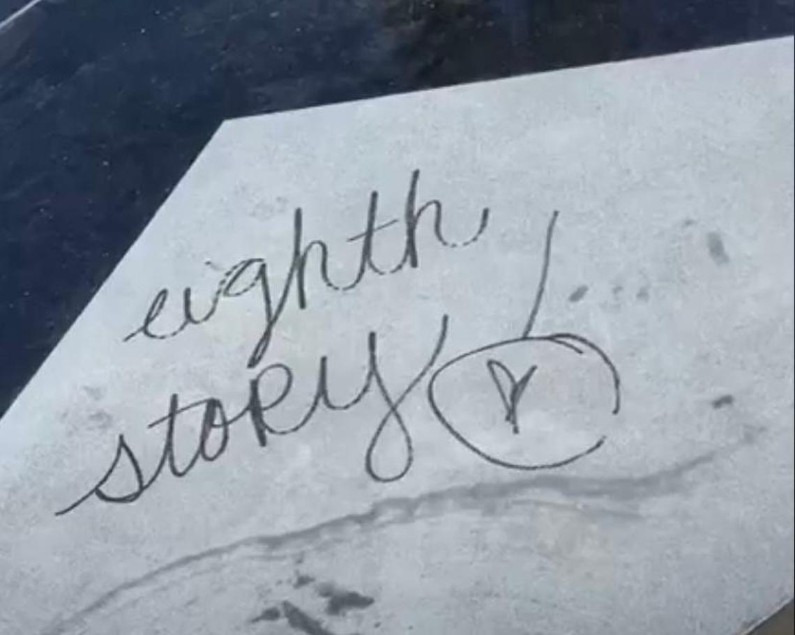 A black marker was used to write “eighth story!” on the granite centerpiece of the Corcoran’s Five Pillars of Freedom monument. County Supervisor offers a $500 reward.